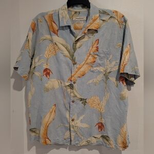 Tommy Bahama Men's 100% Silk Light Blue Tropical Print Shirt Size XL